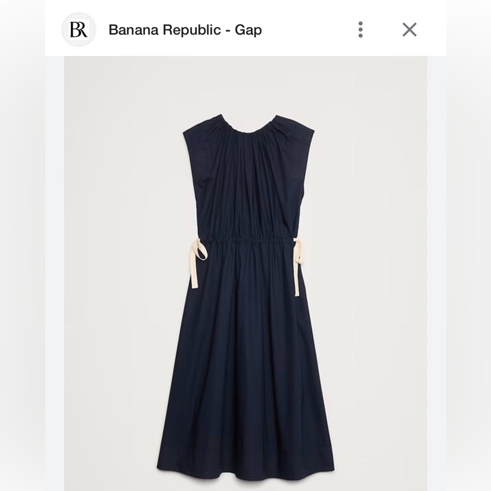 Banana Republic Cotton Poplin Navy Midi Tie Waist Dress